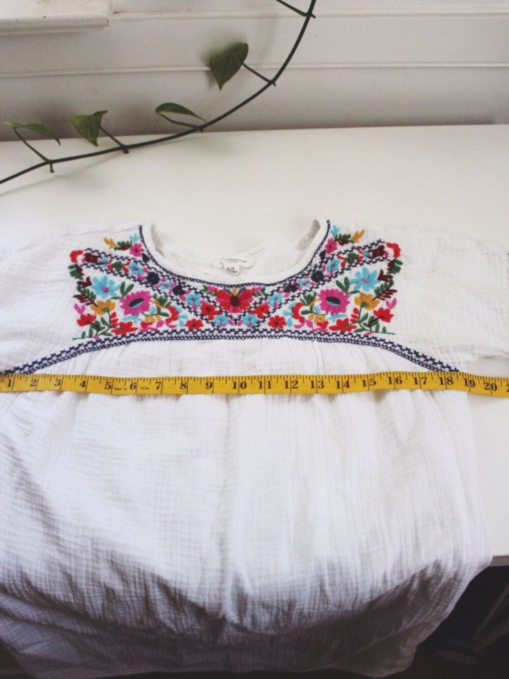 White Boho Tunic Dress Floral Embroidery 100% Cotton Beachlunchlounge S Short Sl - Picture 5 of 8